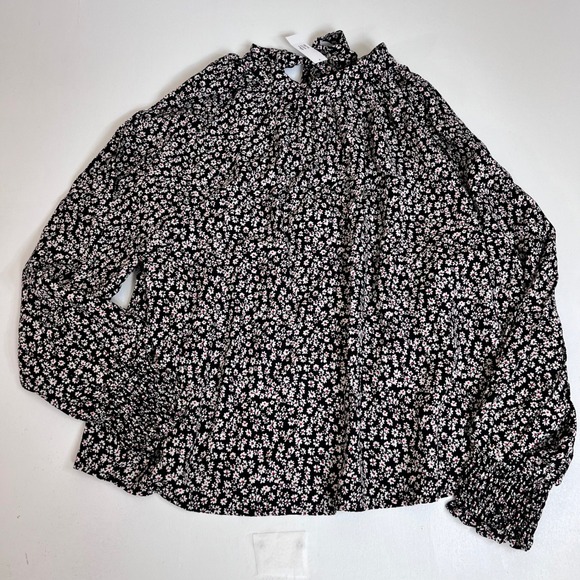 GAP Tops - GAP NWT XL Black Floral Mock Neck Tie Blouse Dark Academia Cottagecore